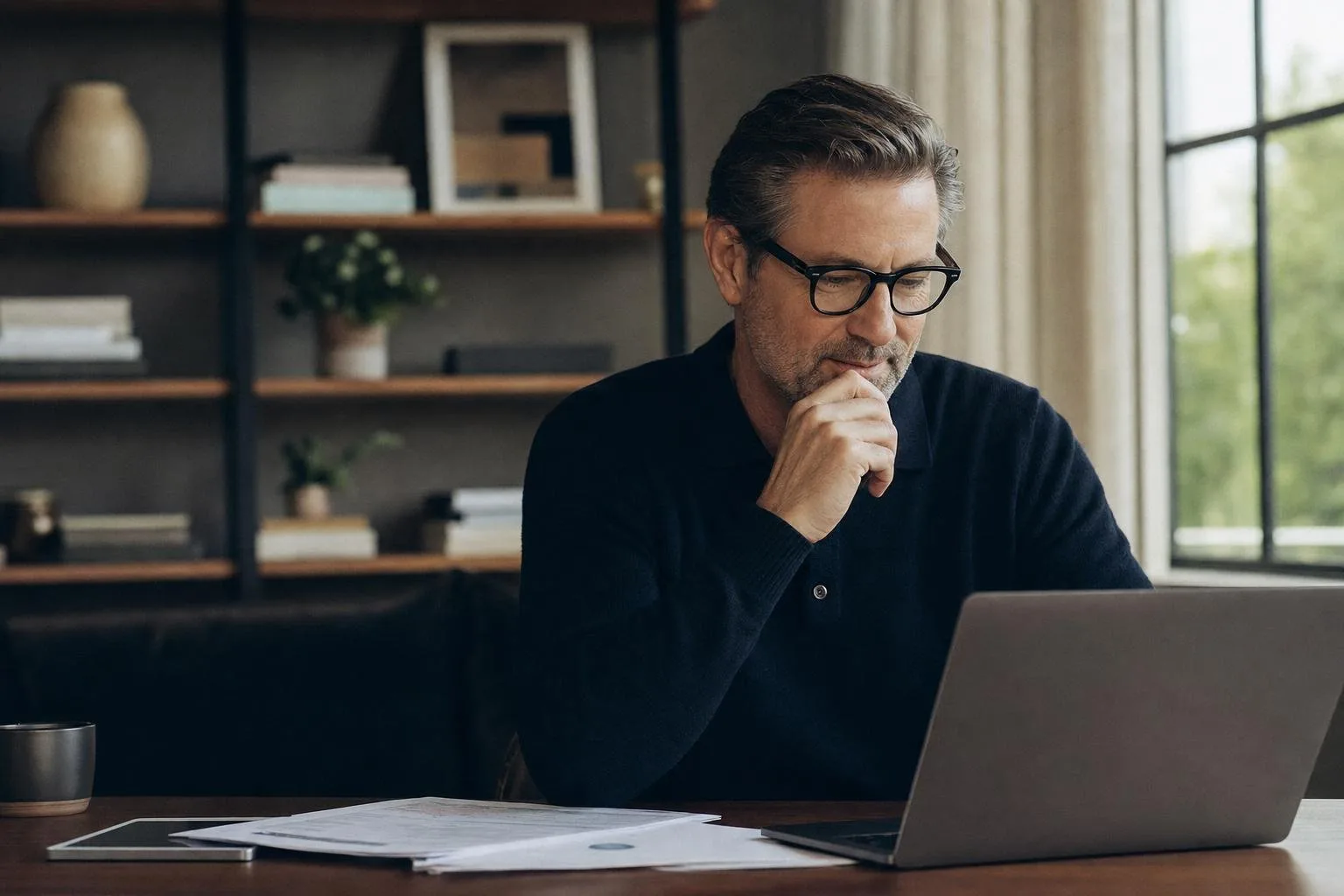 Calm accounting office with a partner reviewing financial statements